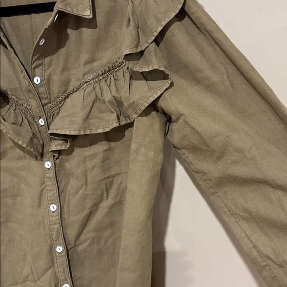 Anthropologie olive denim ruffle button down - Picture 5 of 5